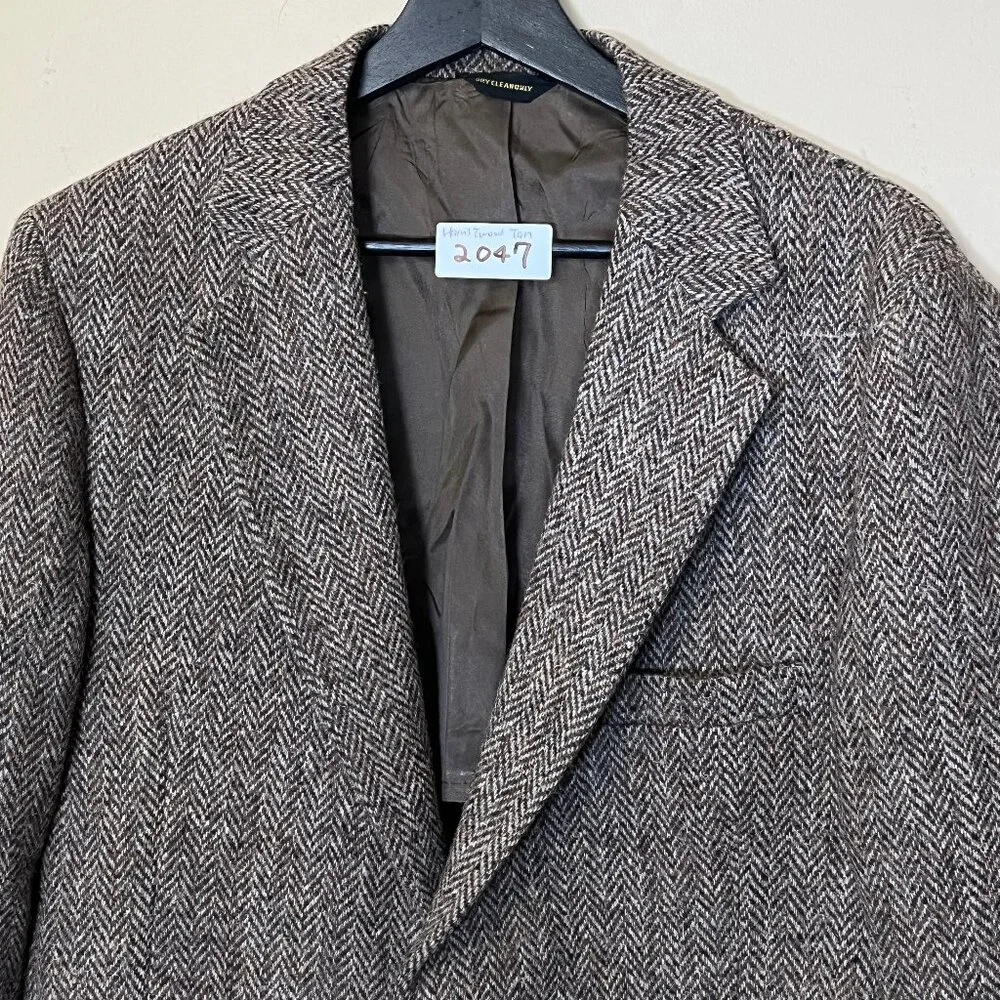 Harris Tweed Wool Herringbone Sport Coat Blazer - Men's Size 40 - Tan